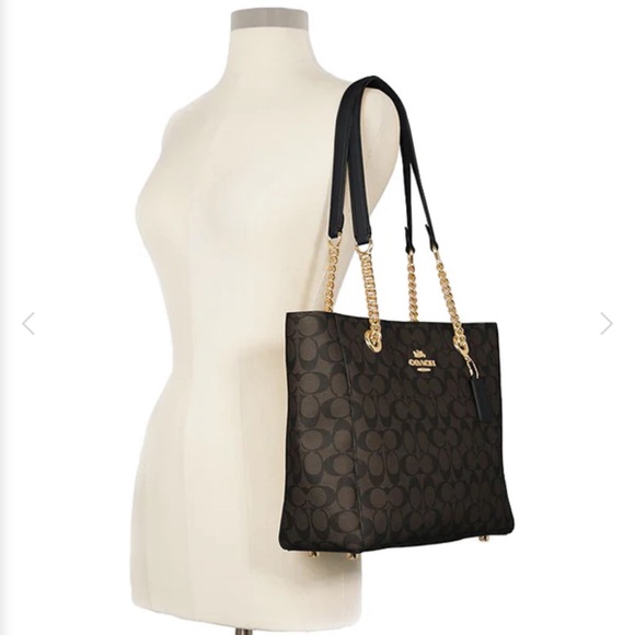 NWT💃Coach Marlie Tote In Signature Canvas Brown Black - Picture 6 of 8